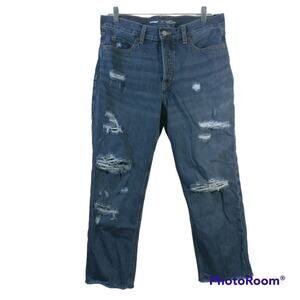 Old Navy High-Waisted Button-Fly Slouchy Straight Cropped Non-Stretch Jeans 10